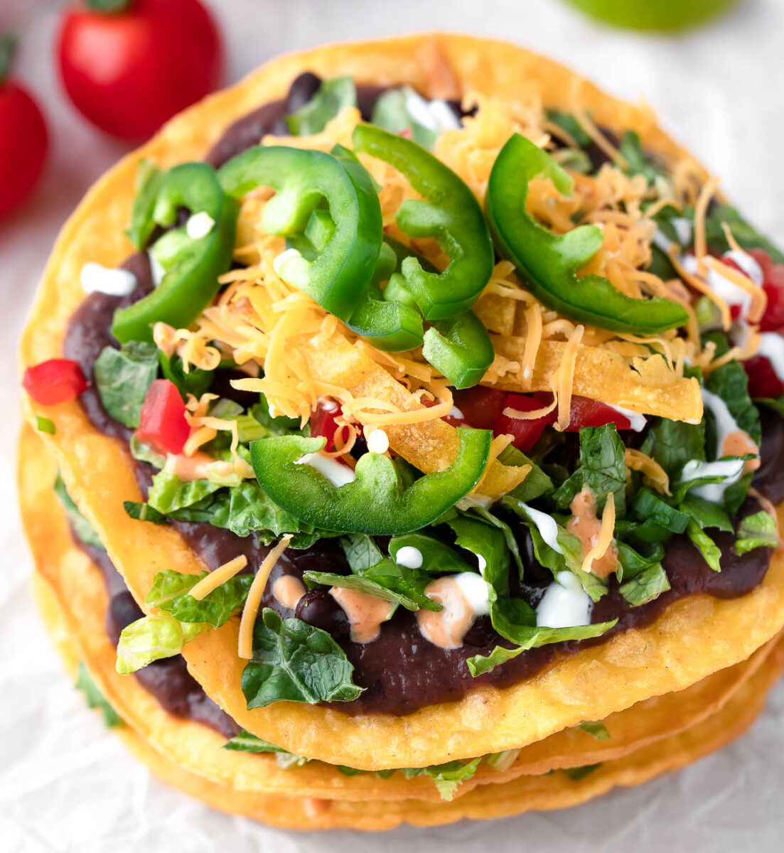 Tostadas with Black Beans and Taco Toppings