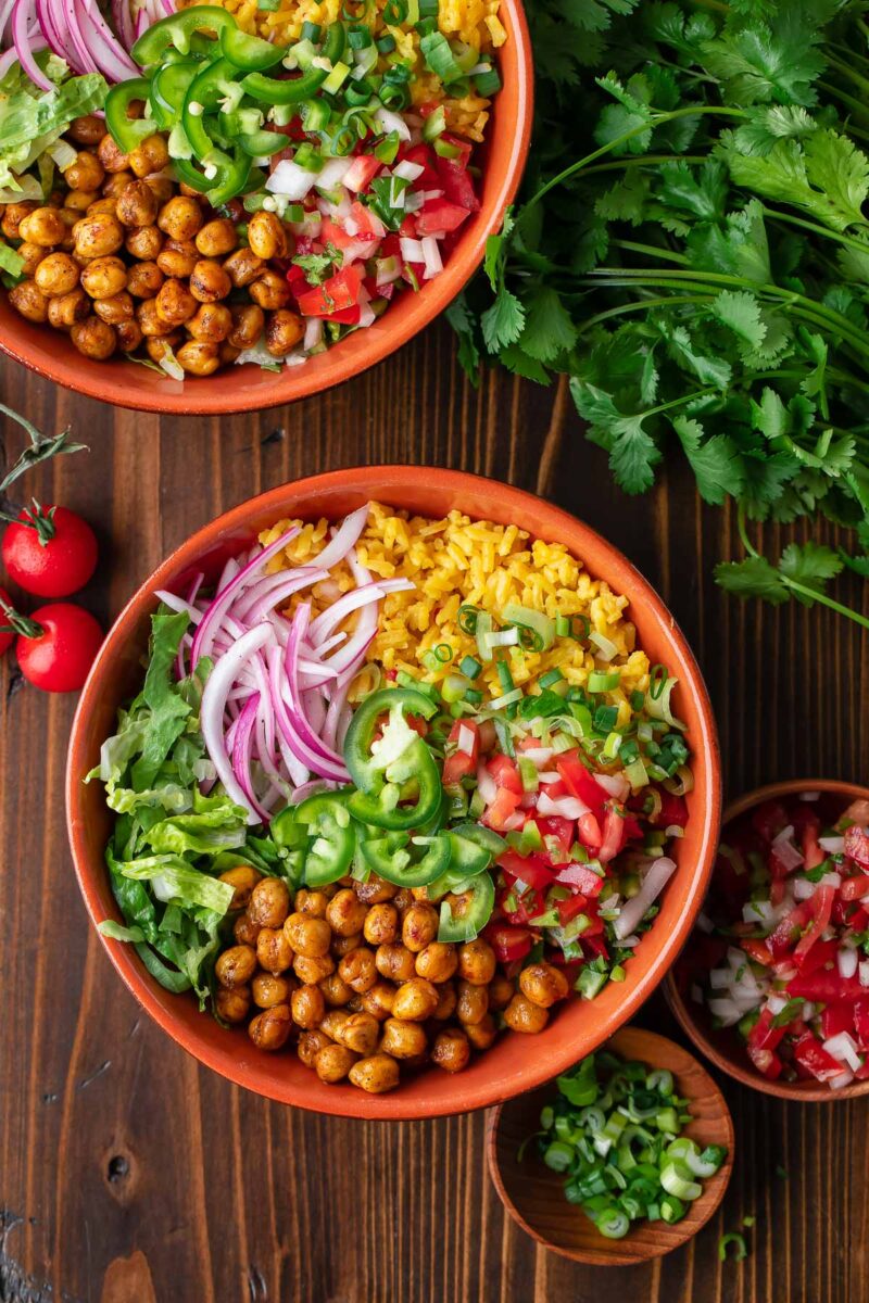 Burrito Bowls with Roasted Chickpeas and Toppings
