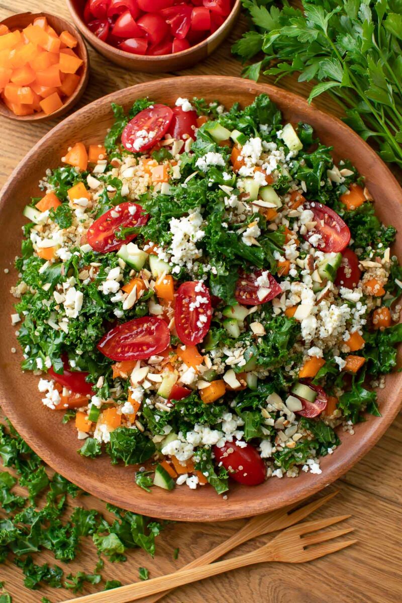 Quinoa Kale Mediterranean Salad with Greek Lemon Dressing