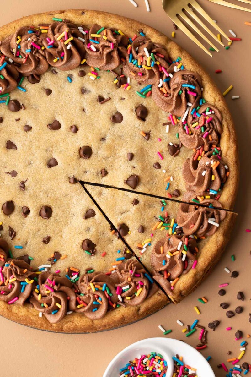 Homemade Cookie Cake with Frosting and Sprinkles