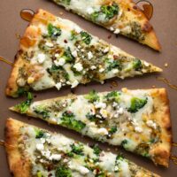 Cheesy Broccoli Pesto Flatbread Pizza