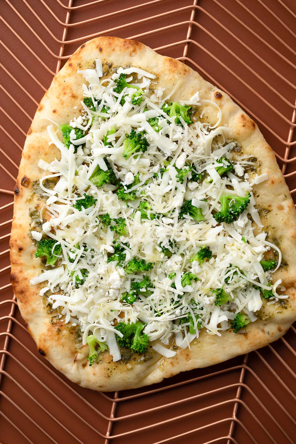 Broccoli Flatbread Pizza Process Shot before baking