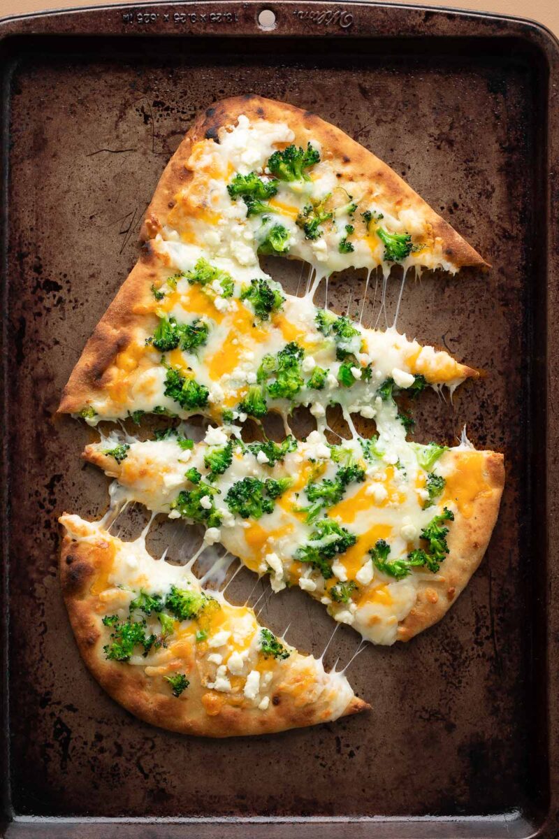 Cheesy Broccoli Flatbread Pizza