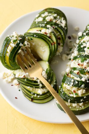 Foil Baked Hasselback Zucchini with Feta
