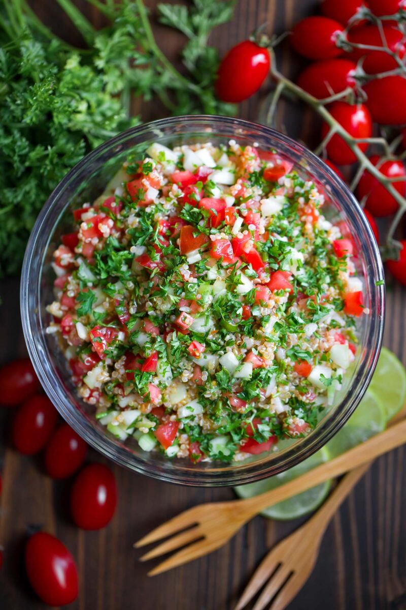 Quinoa Tabbouleh Salad with Parsley, Cucumber, and Tomatoes