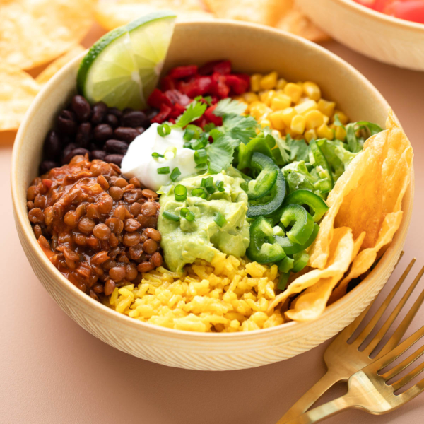 Chipotle Lentil Burrito Bowls - Peas and Crayons