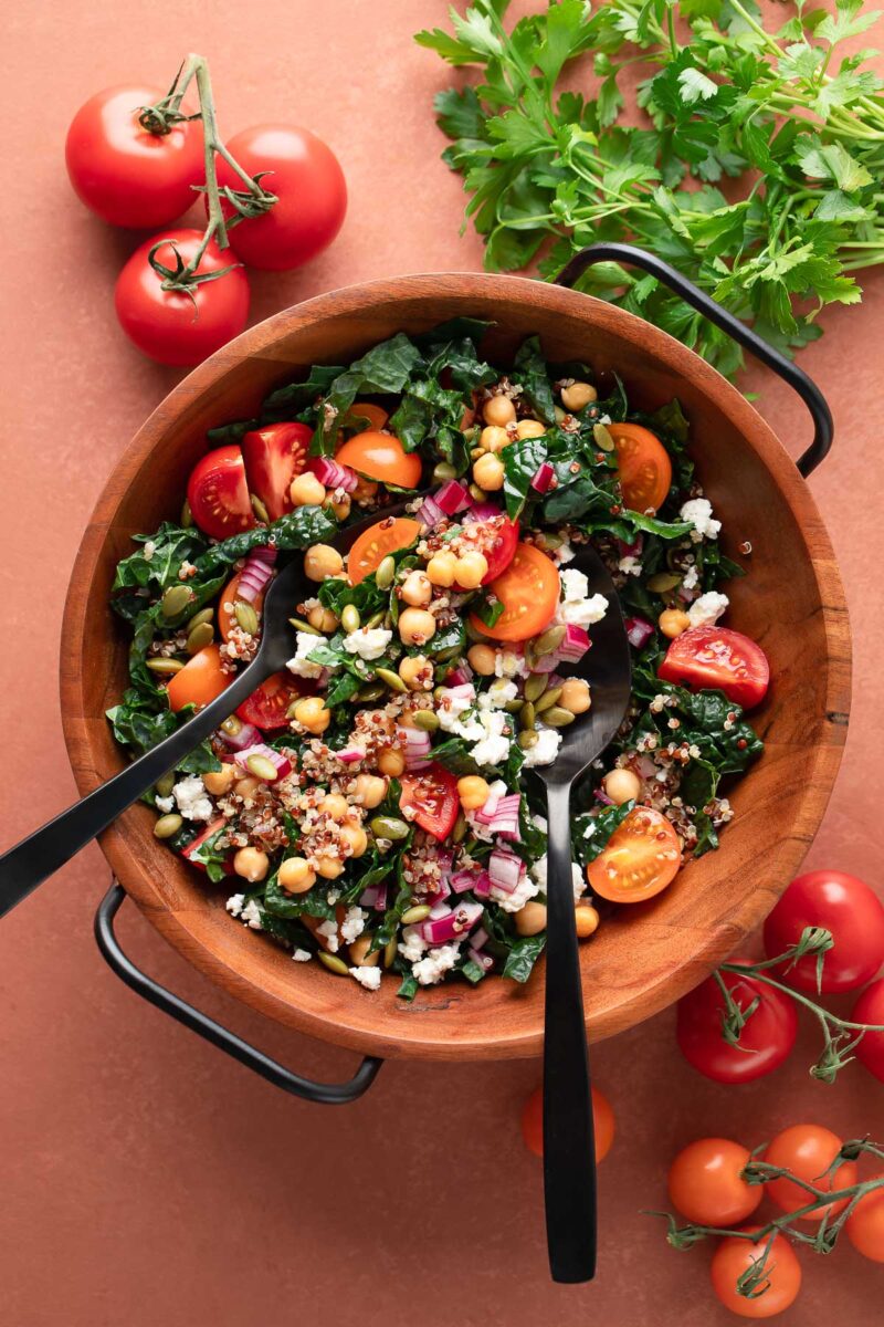 Kale Chickpea Salad Bowl with Fresh Tomatoes