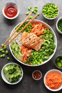 Spicy Salmon Bowls with Spicy Mayo and Vegetables