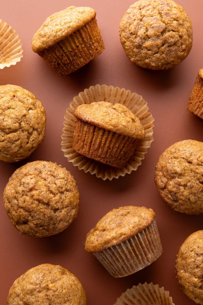 Banana Pumpkin Muffins with parchment paper muffin liners