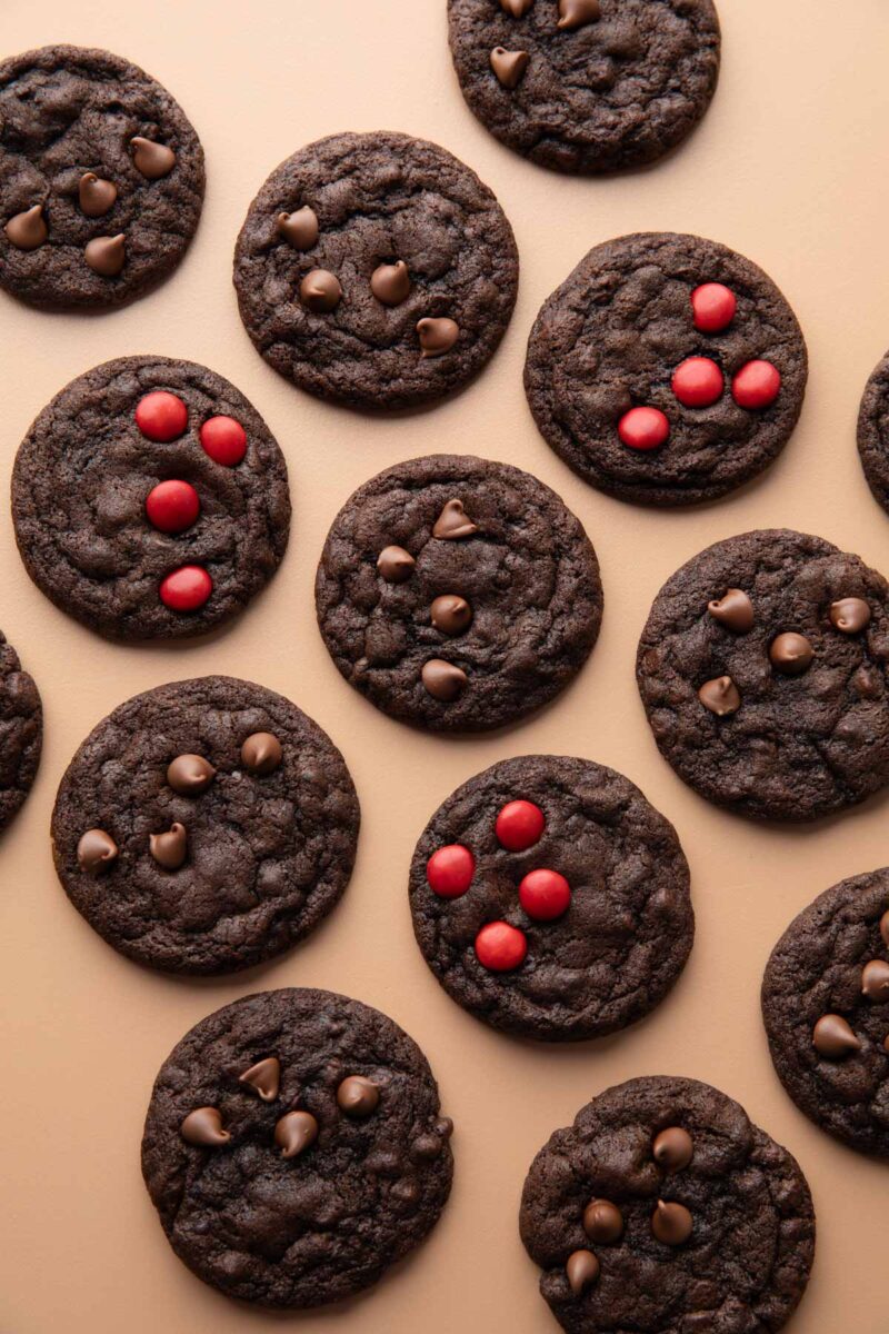 chocolate cookies with chocolate chips and m and m candies