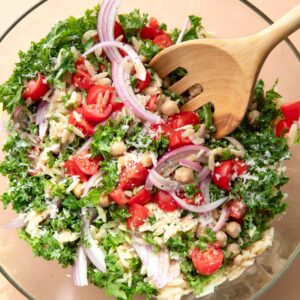 Kale Pasta Salad with creamy balsamic dressing