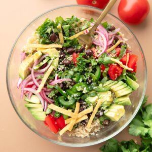 Quinoa Taco Bowls with kale, avocado, and black beans