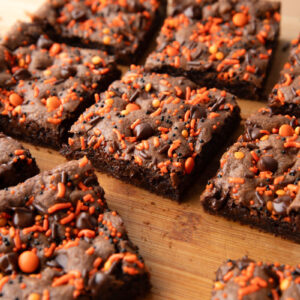 Halloween Cookie Bars with chocolate chips and sprinkles